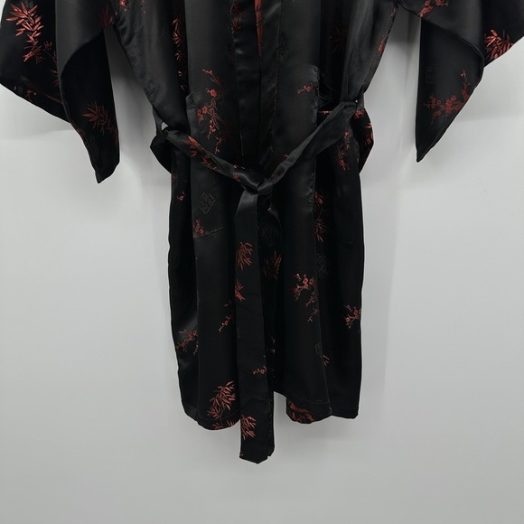 Eastern Oriental Kimono Small Jacquard Satin Belted Asian Cherry Bloosom Pockets - Picture 6 of 13